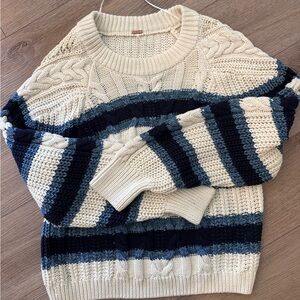 Free People 100% Cotton Striped Nautical Grandma Core Knit Sweater